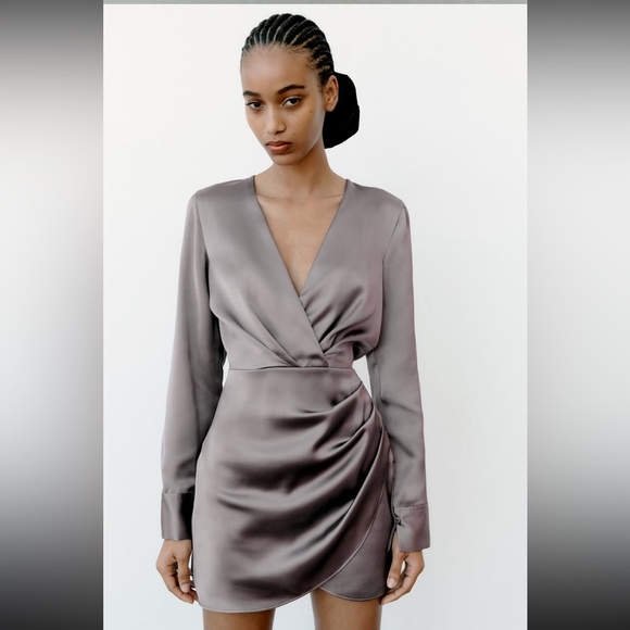 Zara Dresses & Skirts - ZARA Satin Dress in Charcoal